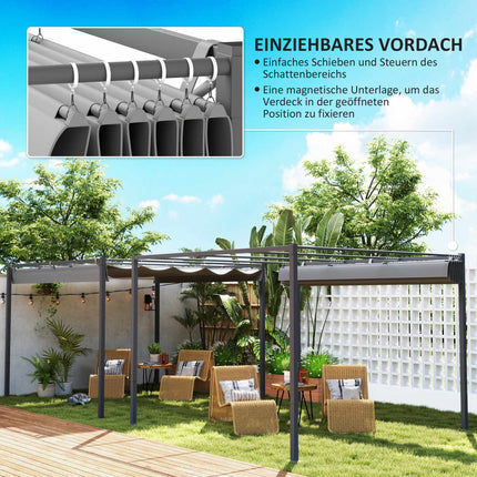 Zatahovací zahradní pergola se stříškou, 3x3 m, šedá