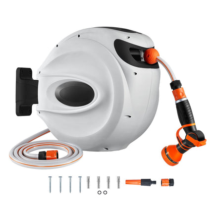 Retractable Hose Reel, Wall-Mounted 20m, 180 Swivel