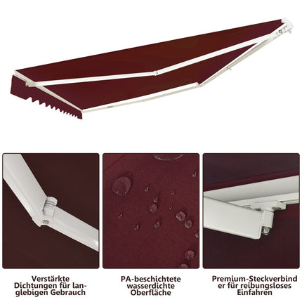 Einziehbare Terrassenmarkise, Aluminium, 3,6 m x 3 m, Weinrot