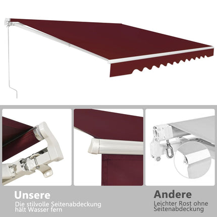Einziehbare Terrassenmarkise, Aluminium, 3,6 m x 3 m, Weinrot