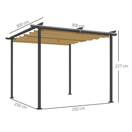 Zatahovací pergola 3x3 m, kovový rám, střecha UPF30+
