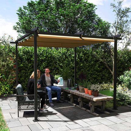 Zatahovací pergola 3x3 m, kovový rám, střecha UPF30+