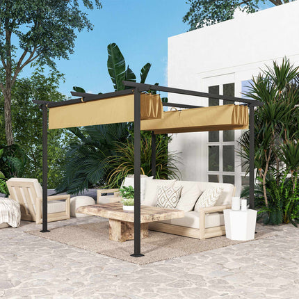 Zatahovací pergola 3x3 m, kovový rám, střecha UPF30+