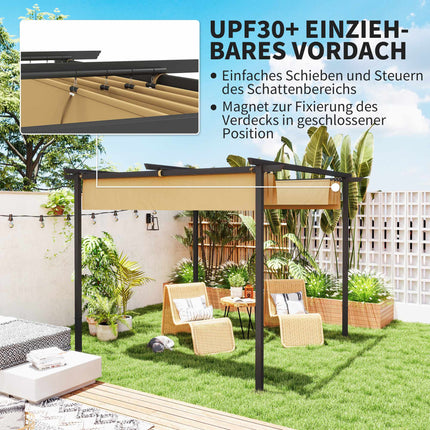Zatahovací pergola 3x3 m, kovový rám, střecha UPF30+