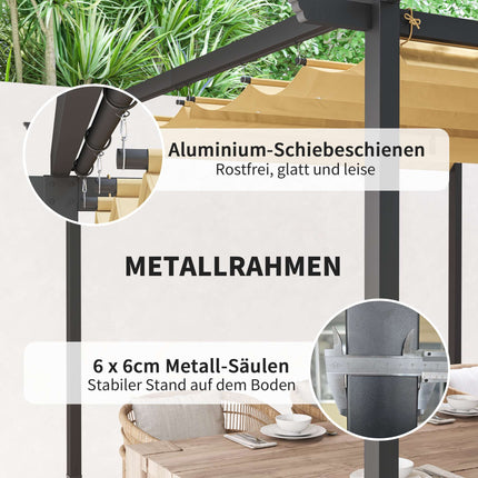 Zatahovací pergola 3x3 m, kovový rám, střecha UPF30+
