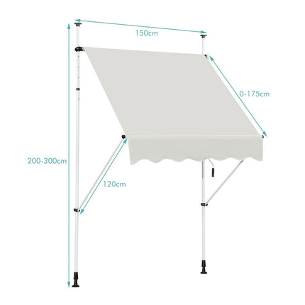 Zatahovací sluneční markýza, nastavitelná 250 x 120 cm, béžová