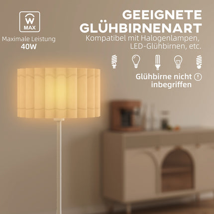 Retro stojací lampa, plastové stínidlo, nožní vypínač, bílá