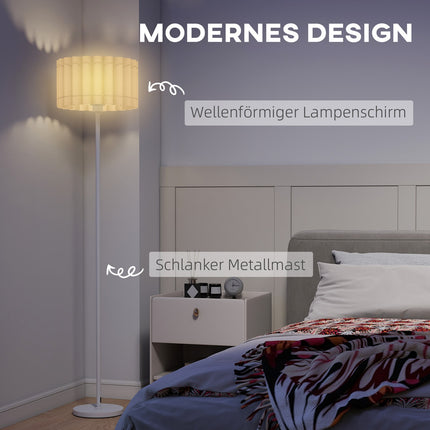 Retro stojací lampa, plastové stínidlo, nožní vypínač, bílá