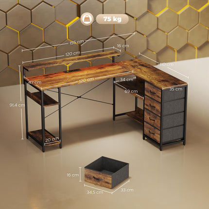 Reversible L-Shaped Gaming Desk with LED Lights and Storage
