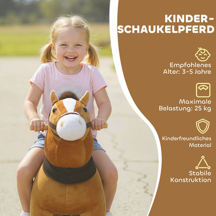 Ride-On Horse for Kids, Soft Fabric, Ages 3-5, Dark Brown