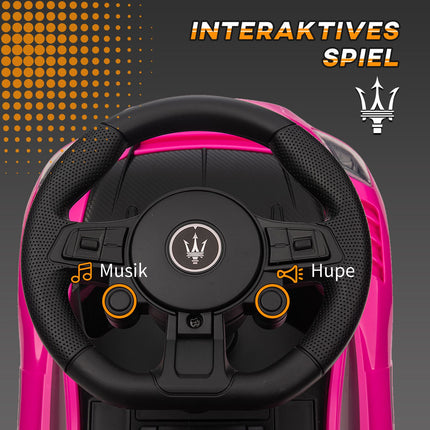 Pink ride-on car with storage, horn & music for children 1.5–5 years