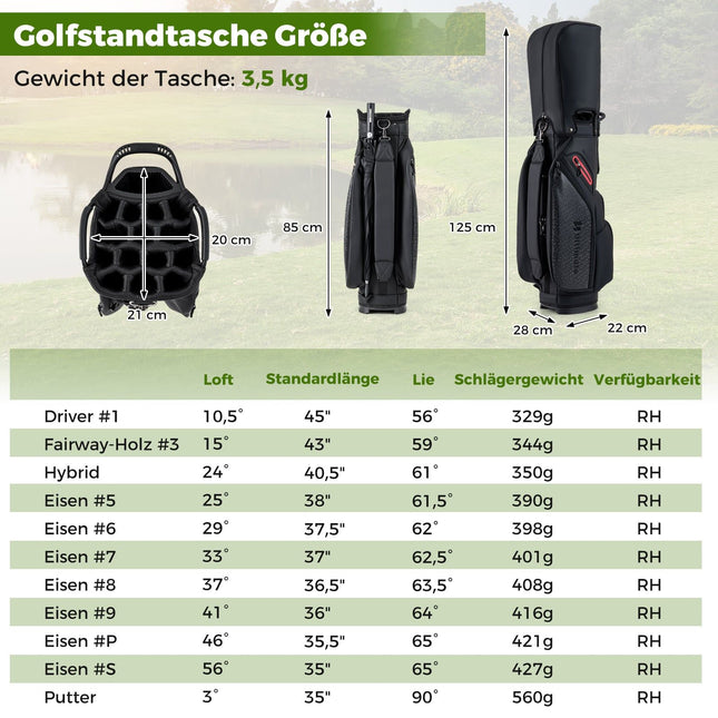 Right-Handed Men's Golf Club Set with Stand Bag