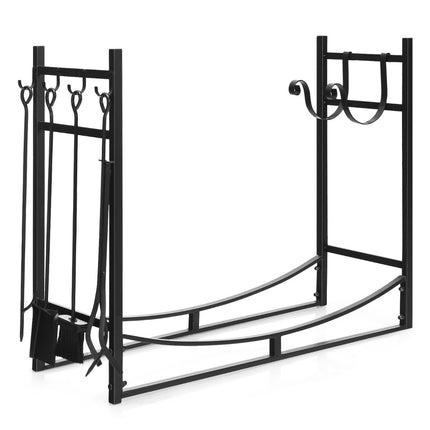 Robustes Brennholzregal &amp; Werkzeugset mit Anzündholzhalter &amp; Schaufel 91x33x76cm schwarz