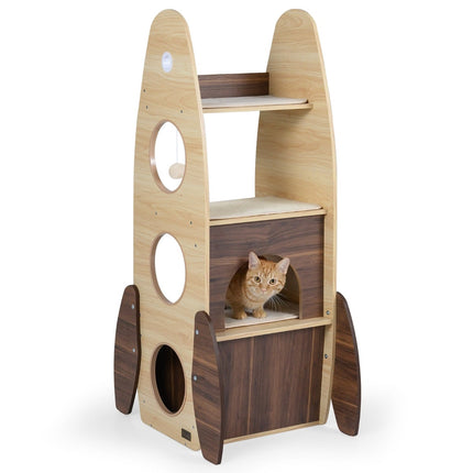 Raketenförmiger Katzenbaum mit Sisalmatte & Plattformen
