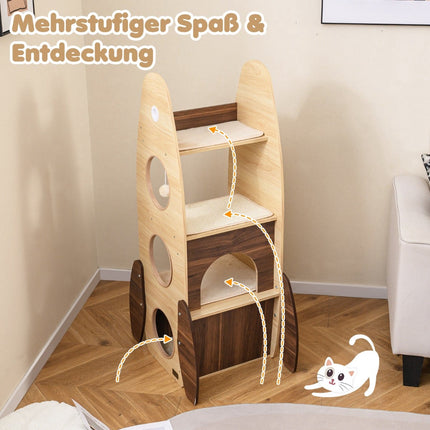 Raketenförmiger Katzenbaum mit Sisalmatte & Plattformen