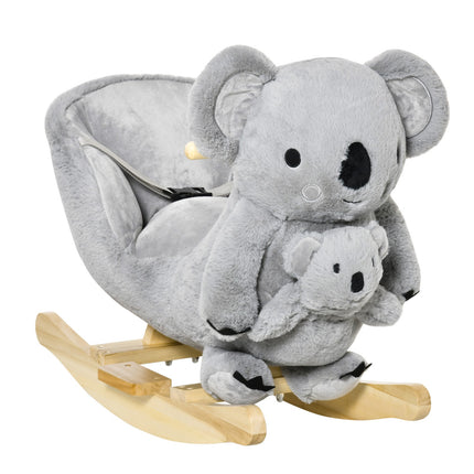 Houpačka koala pro batolata, šedý plyš a dřevo