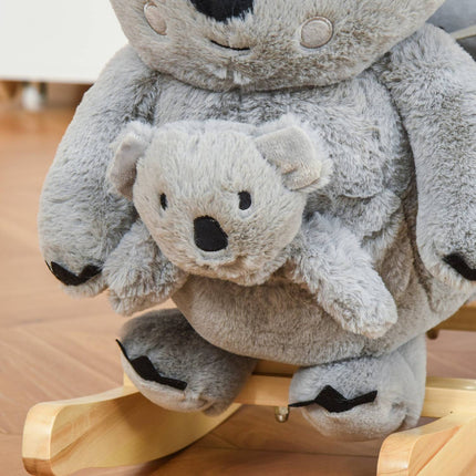 Houpačka koala pro batolata, šedý plyš a dřevo