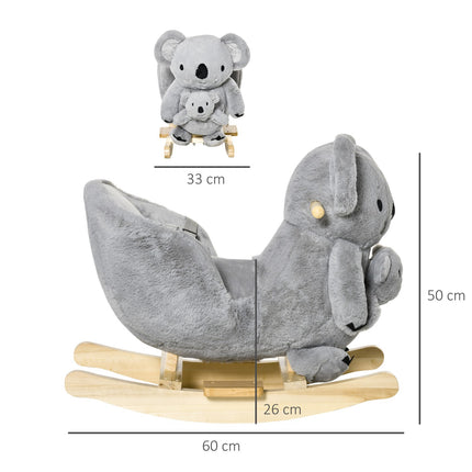 Houpačka koala pro batolata, šedý plyš a dřevo