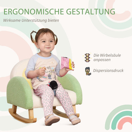 Green Lambskin Rocking Sofa for Kids - Eucalyptus Wood, Age 3+