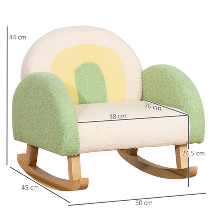 Green Lambskin Rocking Sofa for Kids - Eucalyptus Wood, Age 3+