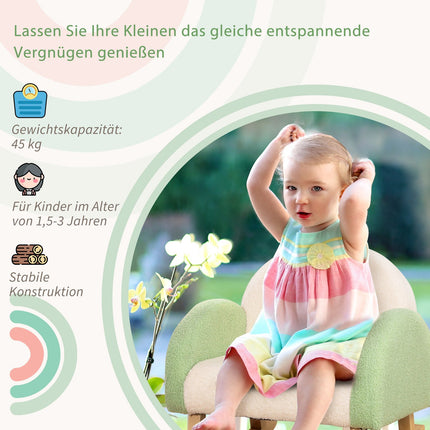 Green Lambskin Rocking Sofa for Kids - Eucalyptus Wood, Age 3+