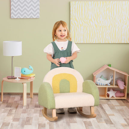 Green Lambskin Rocking Sofa for Kids - Eucalyptus Wood, Age 3+