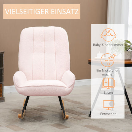 Pink Sherpa Fleece rocking chair, padded, 150 kg capacity