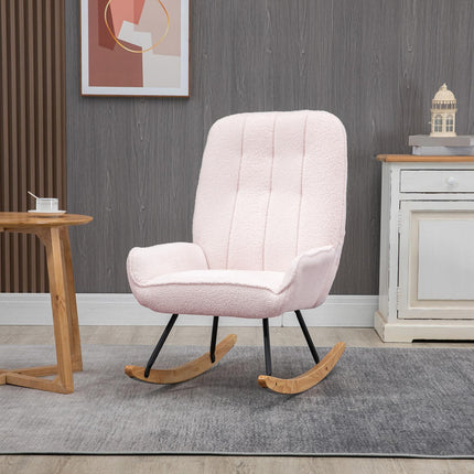 Pink Sherpa Fleece rocking chair, padded, 150 kg capacity
