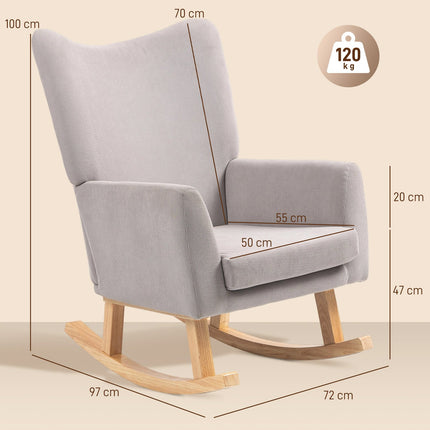 Rocking Chair, Retro Design, Corduroy, Rubberwood, Light Grey