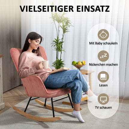 Houpací křeslo s područkami – dřevěné ližiny, relaxace, růžová