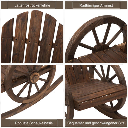 Houpací křeslo, rustikální dřevo, tmavě hnědé, design s koly