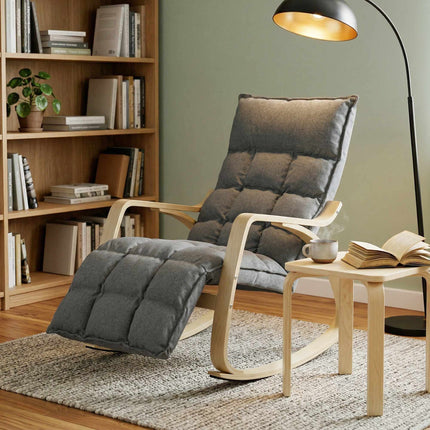 Rocking Chair with Adjustable Footrest, Padded, Grey