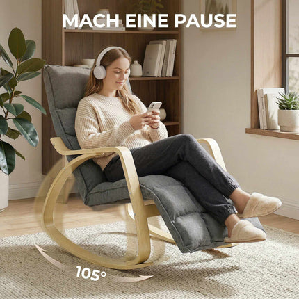 Rocking Chair with Adjustable Footrest, Padded, Grey