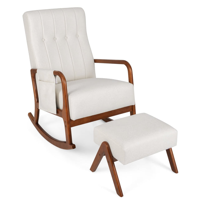 Houpací křeslo s podnožkou, ergonomický design, béžové