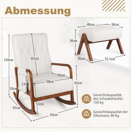 Houpací křeslo s podnožkou, ergonomický design, béžové