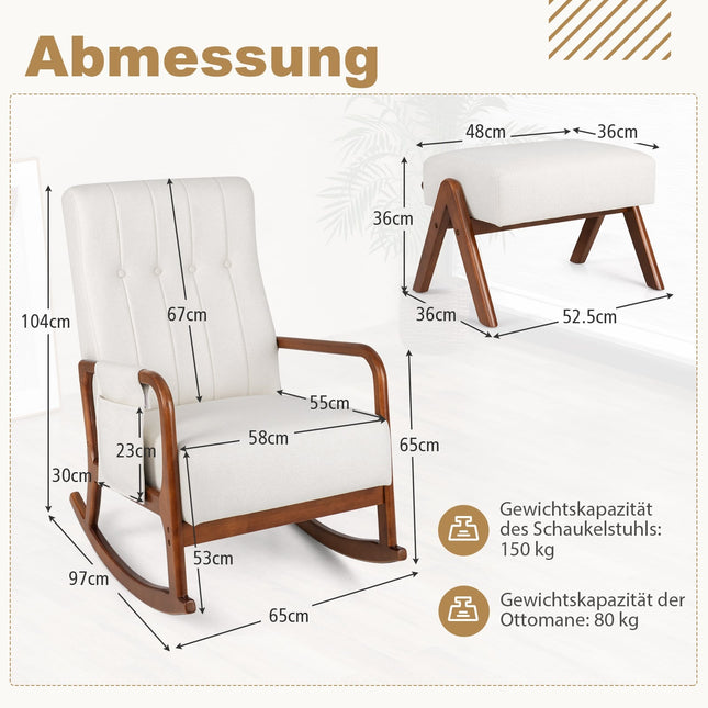 Houpací křeslo s podnožkou, ergonomický design, béžové