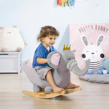 Dřevěný houpací slon – šedá a růžová, od 18 měsíců+
