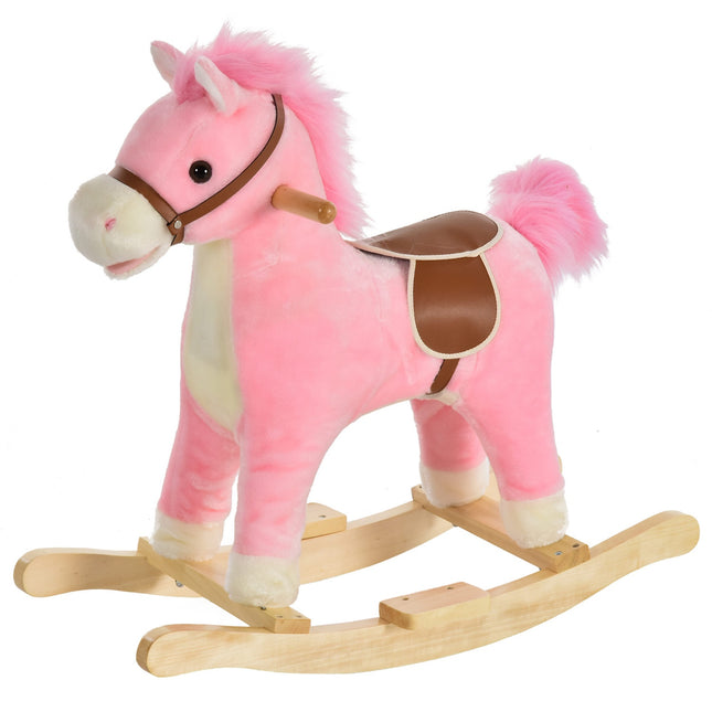 Plyšový houpací kůň se zvukem, 3-6 let, 65 cm, růžová