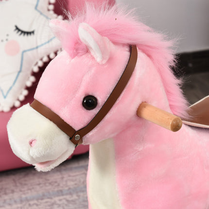 Pink plush rocking horse toy with sound, ages 3-6, 65 cm