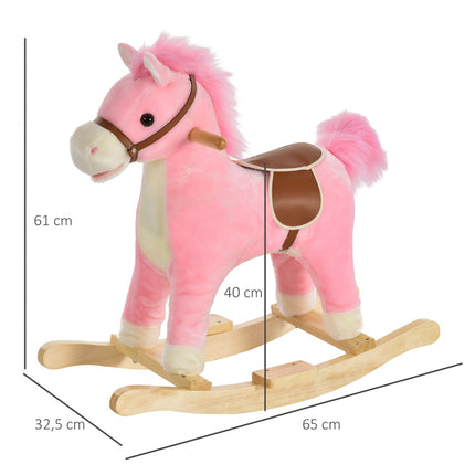 Pink plush rocking horse toy with sound, ages 3-6, 65 cm
