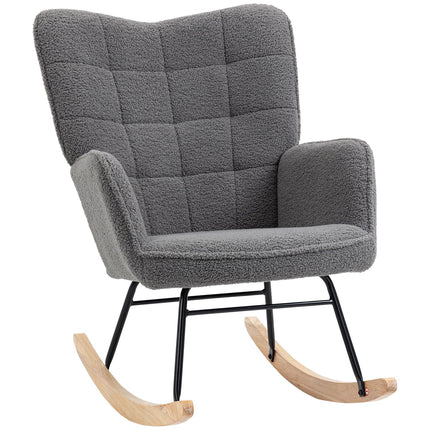 Houpací designové křeslo, tmavě šedá berber fleece, 71x92x101 cm