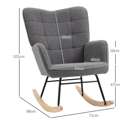 Houpací designové křeslo, tmavě šedá berber fleece, 71x92x101 cm