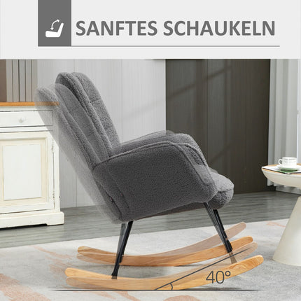 Houpací designové křeslo, tmavě šedá berber fleece, 71x92x101 cm