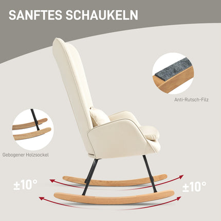 Rocking chair in velvet look, 120 kg Capacity, Cream white