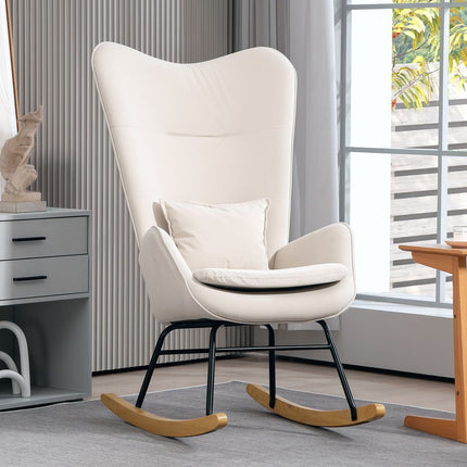 Rocking chair in velvet look, 120 kg Capacity, Cream white