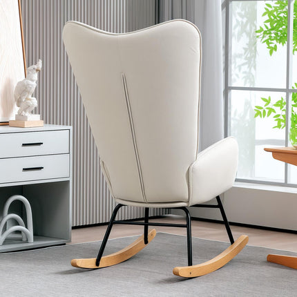 Rocking chair in velvet look, 120 kg Capacity, Cream white