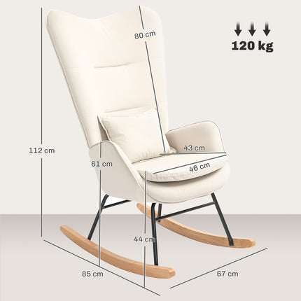 Rocking chair in velvet look, 120 kg Capacity, Cream white