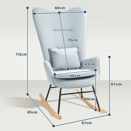 Velvet Look rocking chair, 120 kg capacity, light grey