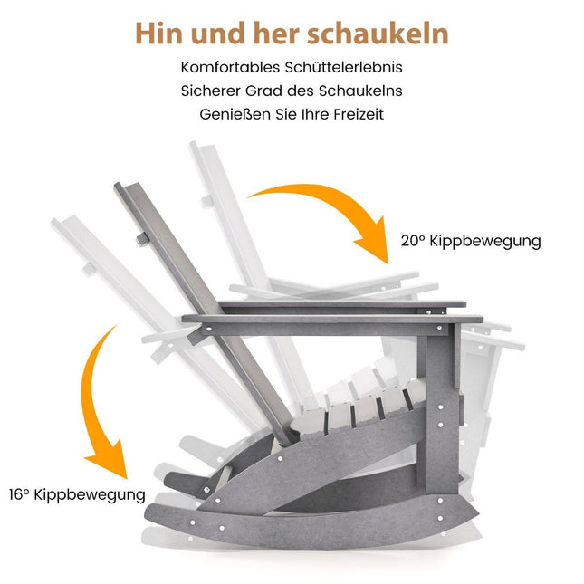 Venkovní houpací křeslo Adirondack, zahradní křeslo z HDPE 93 x 55,5 x 90 cm šedé