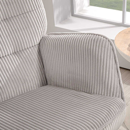 Light gray rocking chair with armrests, wooden runners